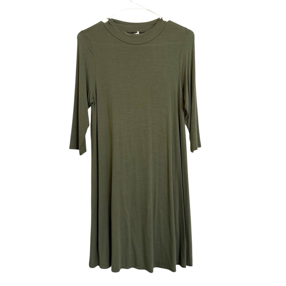 2/$30 Beware! - Olive Green 3/4 Sleeve Swing Dress Crew Neck Size Medium